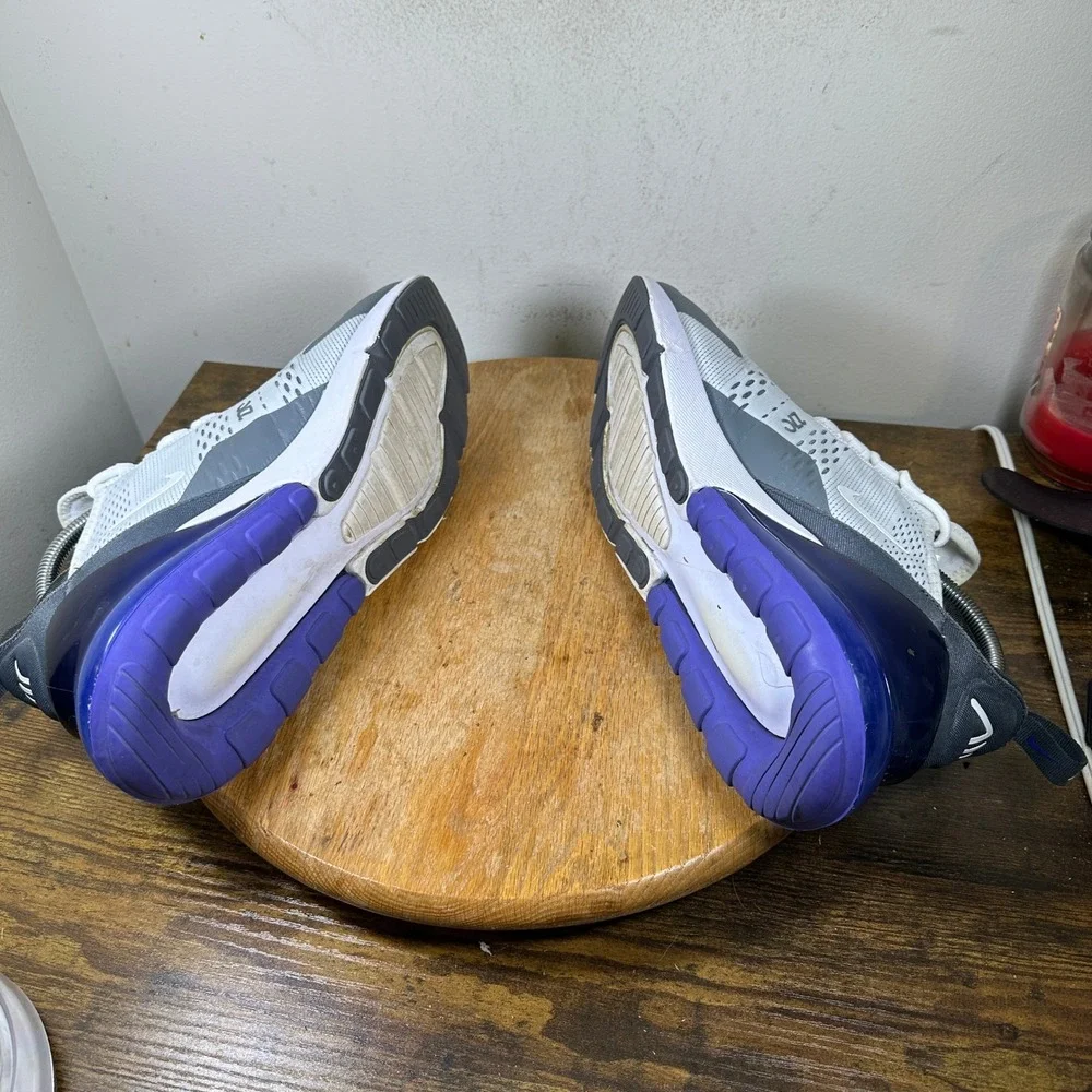 Nike Air Max 270 Mens White Grey Purple Running Shoes AH8050-107 Size 10.5